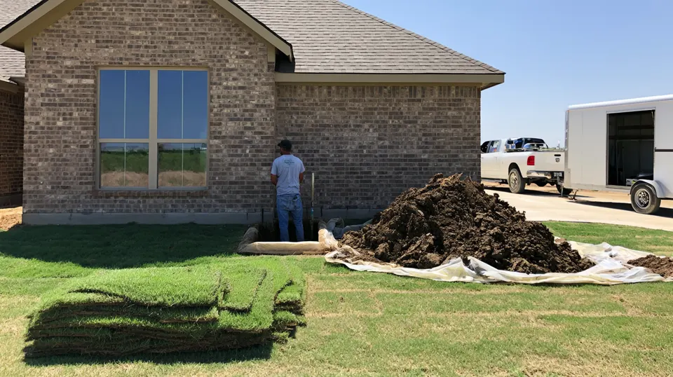 An estimator photographing a hairline slab crack at a recently built home in Melissa during a foundation repair visit from McKinney.